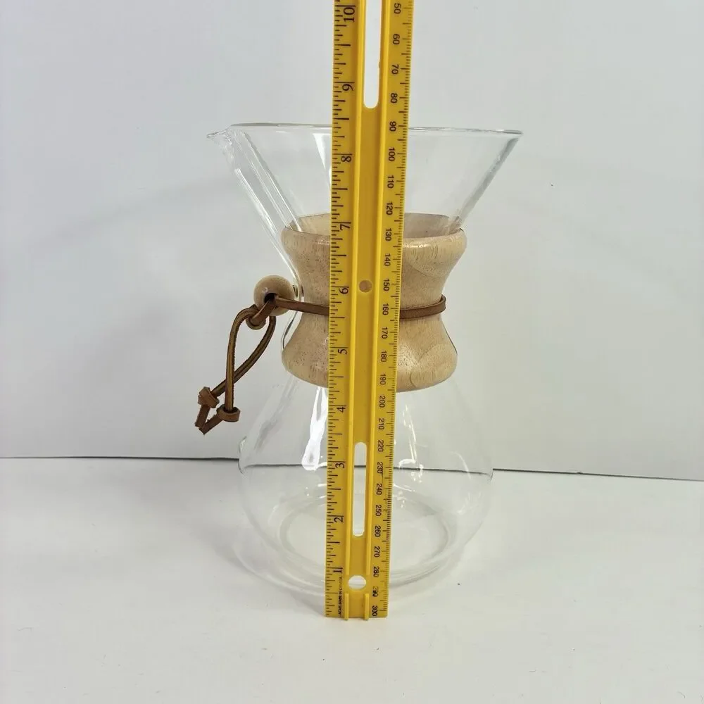 Chemex Pour Over Coffee Maker Blown Glass Wood Collar 8.5